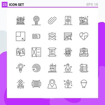 Modern Set of 25 Lines Pictograph of computer optimization attachment mobile engine Editable Vector Design Elements