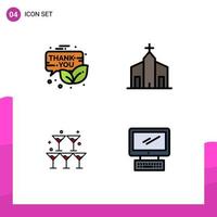 Set of 4 Modern UI Icons Symbols Signs for email monastery promotion christian love Editable Vector Design Elements