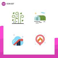 Set of 4 Vector Flat Icons on Grid for blowing marketing wind greenhouse fire Editable Vector Design Elements