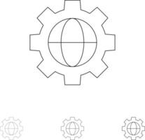 Gear Setting Globe Bold and thin black line icon set vector