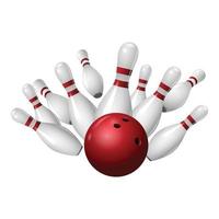 Bowling strike icon, realistic style vector