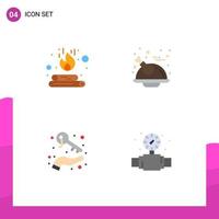 Flat Icon Pack of 4 Universal Symbols of campfire hand flame turkey keys Editable Vector Design Elements