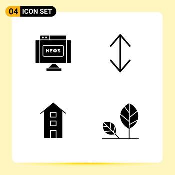 Pictogram Set of 4 Simple Solid Glyphs of communications shop front news scale store Editable Vector Design Elements