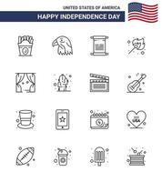 USA Independence Day Line Set of 16 USA Pictograms of leisure outdoor scroll match camping Editable USA Day Vector Design Elements