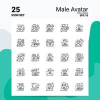 25 conjunto de iconos de avatar masculino 100 archivos eps 10 editables concepto de logotipo de empresa ideas diseño de icono de línea vector