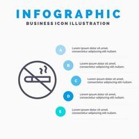 fumar no fumar cigarrillo salud azul infografía plantilla 5 pasos vector línea icono plantilla