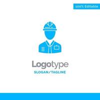 Worker Industry Construction Constructor Labour Labor Blue Solid Logo Template Place for Tagline vector