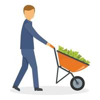 Businessman wheelbarrow money icon, flat style vector