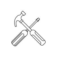 Hammer and screwdriver icon, outline style vector