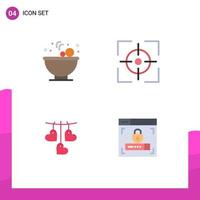 Pack of 4 creative Flat Icons of bowl love aim target web design Editable Vector Design Elements