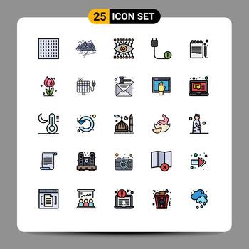 Mobile Interface Filled line Flat Color Set of 25 Pictograms of book pencil hardware eye devices computers Editable Vector Design Elements