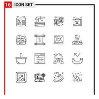 Group of 16 Modern Outlines Set for camera management summer business india Editable Vector Design Elements