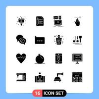 16 User Interface Solid Glyph Pack of modern Signs and Symbols of chat up computer hand cursor technology Editable Vector Design Elements