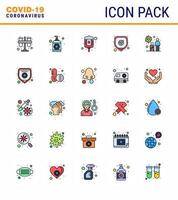25 Flat Color Filled Line Set of corona virus epidemic icons such as tourist shield care safety medical viral coronavirus 2019nov disease Vector Design Elements