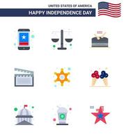 conjunto de 9 iconos del día de estados unidos símbolos americanos signos del día de la independencia para hombres escala de video movis desfile elementos de diseño vectorial editables del día de estados unidos vector