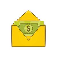 Dollar bills in yellow paper envelope icon vector