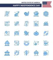 Modern Set of 25 Blues and symbols on USA Independence Day such as american play bottle movis cup Editable USA Day Vector Design Elements