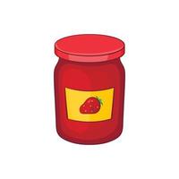 Jar of strawberry jam icon, cartoon style vector