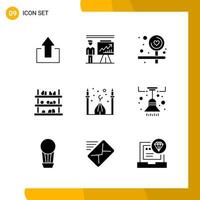 9 Icon Set Solid Style Icon Pack Glyph Symbols isolated on White Backgound for Responsive Website Designing Creative Black Icon vector background