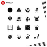 Editable Vector Line Pack of 16 Simple Solid Glyphs of films cinema crowd light diode Editable Vector Design Elements