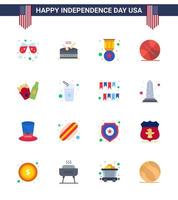 Set of 16 Modern Flats pack on USA Independence Day american bottle badge usa ball Editable USA Day Vector Design Elements