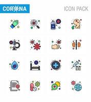 16 líneas llenas de color plano coronavirus covid19 paquete de iconos como personas atención médica búsqueda protección contra la tos coronavirus viral 2019nov enfermedad vector elementos de diseño