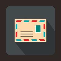 Postage envelope with stamp icon, flat style vector