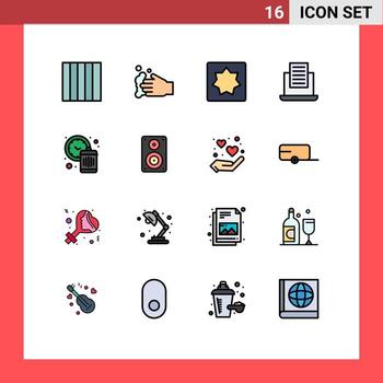 Pack of 16 creative Flat Color Filled Lines of audio time geometry management text Editable Creative Vector Design Elements