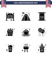 9 USA Solid Glyph Pack of Independence Day Signs and Symbols of mine fries usa food usa Editable USA Day Vector Design Elements