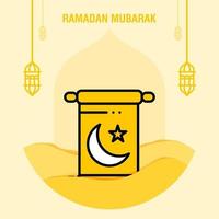 plantilla de saludo ramadan kareem media luna islámica y linterna árabe ilustración vectorial vector