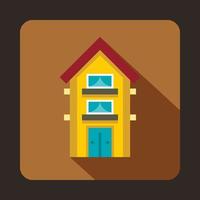 Yellow two storey house icon, flat style vector