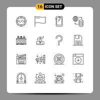 Pack of 16 Modern Outlines Signs and Symbols for Web Print Media such as competition service phone world samsung Editable Vector Design Elements