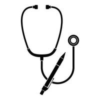 Stethoscope, pen icon, simple style vector