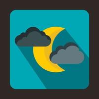 Moon and clouds icon, flat style vector