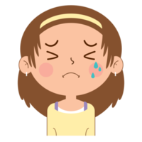 menina chorando rosto desenho animado fofo png