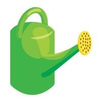 Green watering can icon, cartoon style vector