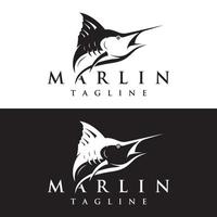 Creative abstract logo design of swordfish or marlin fish silhouette. Marlin jumping on water. vector