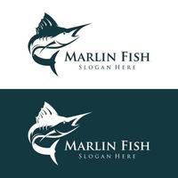 Creative abstract logo design of swordfish or marlin fish silhouette. Marlin jumping on water. vector