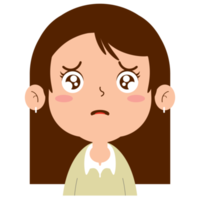 fille triste visage dessin animé mignon png