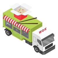 Wok shop truck icon, isometric style vector