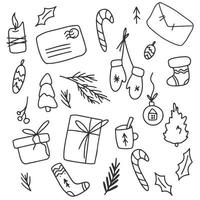 Set of Line art Christmas decorations element coloring page in Hand drawn doodle style illustration vector