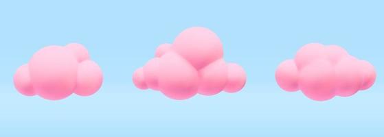 Set of 3d vector realistic render fluffy vanilla pink fantasy fairy tale simple minimal round soft cloud icon design