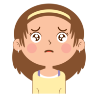 fille triste visage dessin animé mignon png