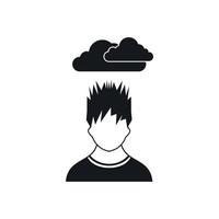 Depressed man with dark cloud over his head icon vector
