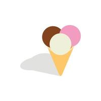 Mixed ice cream scoops in a cone icon vector