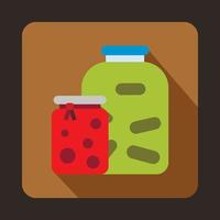 Jars with pickled vegetables and jam icon vector