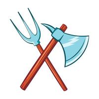 Ancient axe and trident icon, cartoon style vector