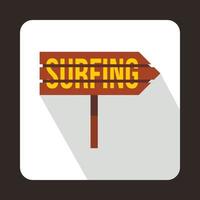 Road sign with word surfing icon, flat style vector