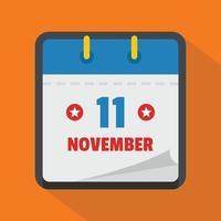 Calendar eleventh november icon, flat style vector