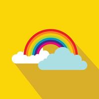 Rainbow and clouds icon, flat style vector